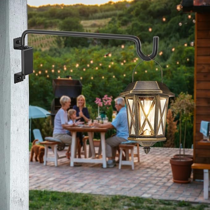 16" 360° Swivel Plant Hanger (4-Pack) - Heavy Duty Solid Steel Wall Hook, 12-Directional Adjustable for Bird Feeders, Outdoor/Indoor Plants, Garden & Patio, Rust-Resistant Black