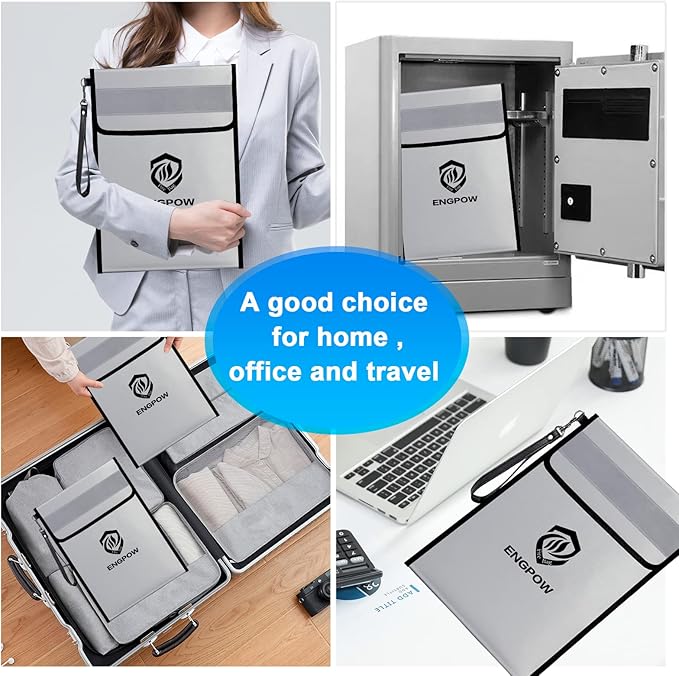 ENGPOW Fireproof Document Bag with Lock (5200℉),15”x 11” Fireproof Money Pouch with Zipper, Fireproof File Safe Storage Organizer Holder for Valuables,Cash,A4 Legal Important Documents and More