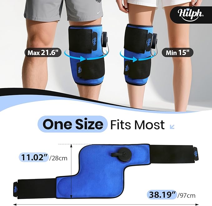 Hilph Knee Refillable Ice Bag for Injuries, Portable Travel Ice Pack with 2 Hours Long Lasting Cold for Knee Cold Therapy, Instant Relief for Replacement Surgery, Sports Injury, Swelling, Muscle Pain