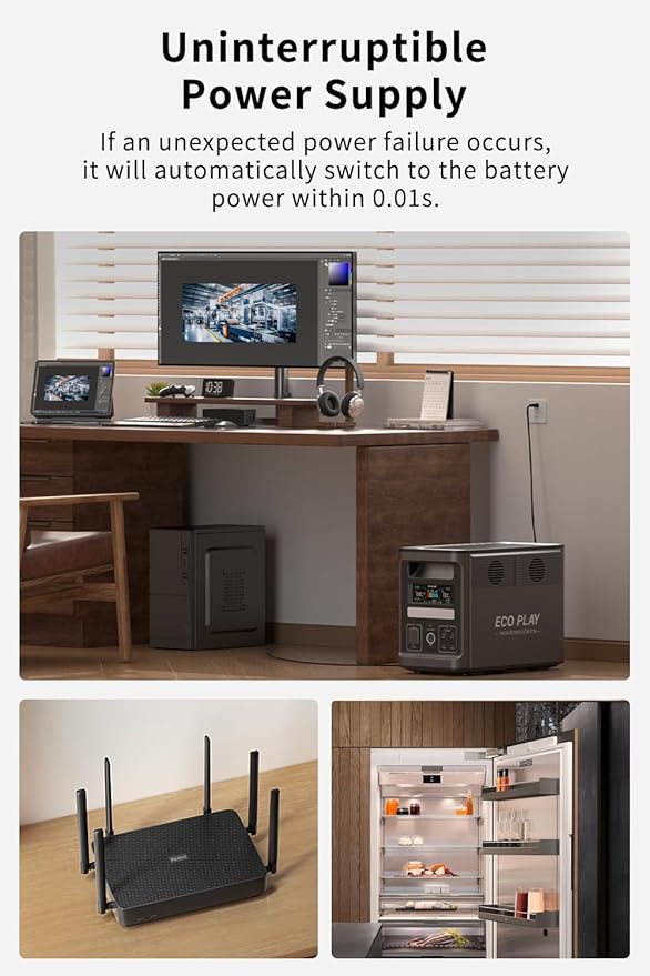 Eco Play EP1800 Portable Power Station,1536Wh LiFePO4 Battery Backup, Expandable up to 4kWh, Fully Charged in 1.1H, 1800W Solar Generator with 1200W Solar Input for Power Outages, Camping