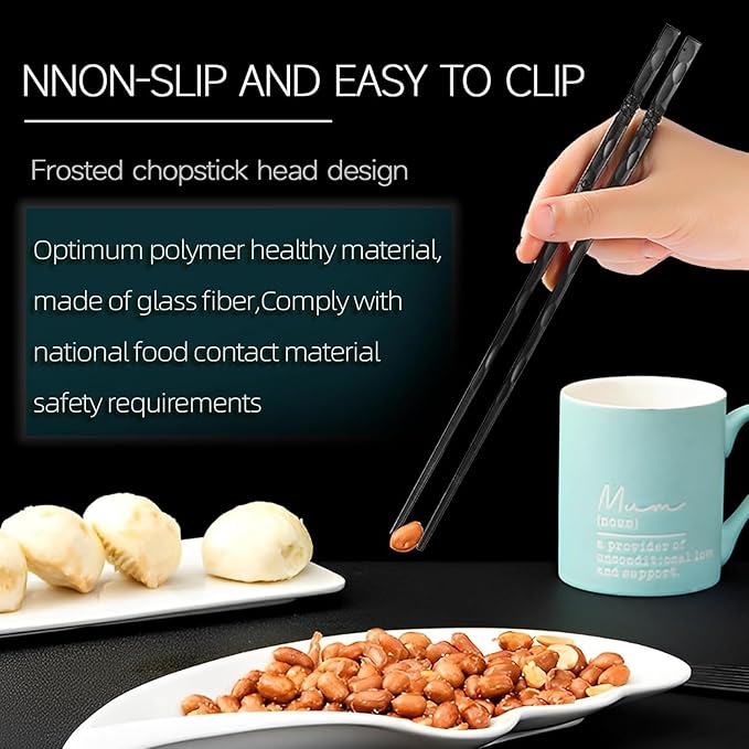 100 Pairs Fiberglass Sushi 24cm/9.4 Inch Chopsticks, Dishwasher Safe, Japanese Style Non-Slip, for Restaurant & Party, Black Bauhinia.