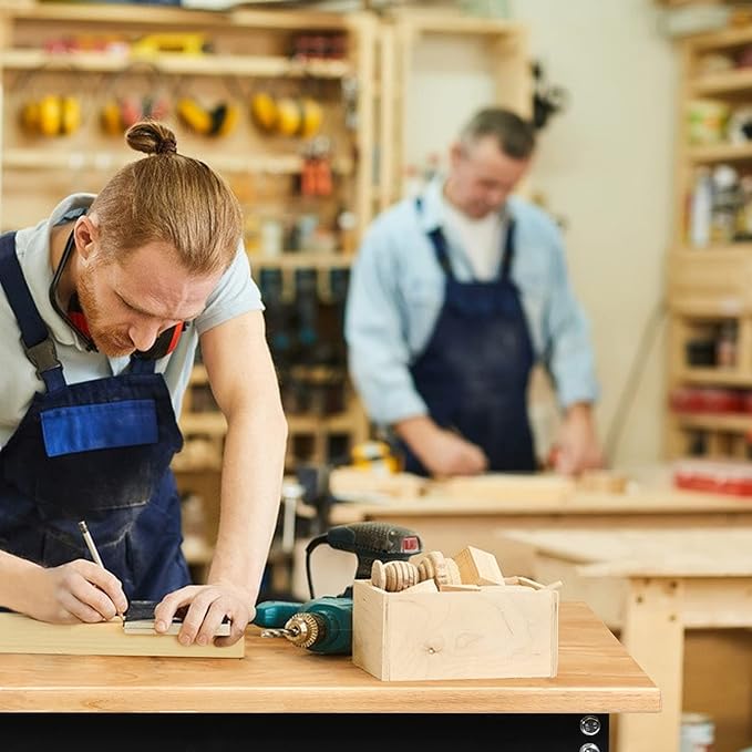 Adjustable Height Workbench, 60" Rubber Wood Top Heavy Duty Workstation with Power Outlets, 2000 LBS Load Capacity Hardwood Worktable for Workshop, Garage, Office, Home, Commercial