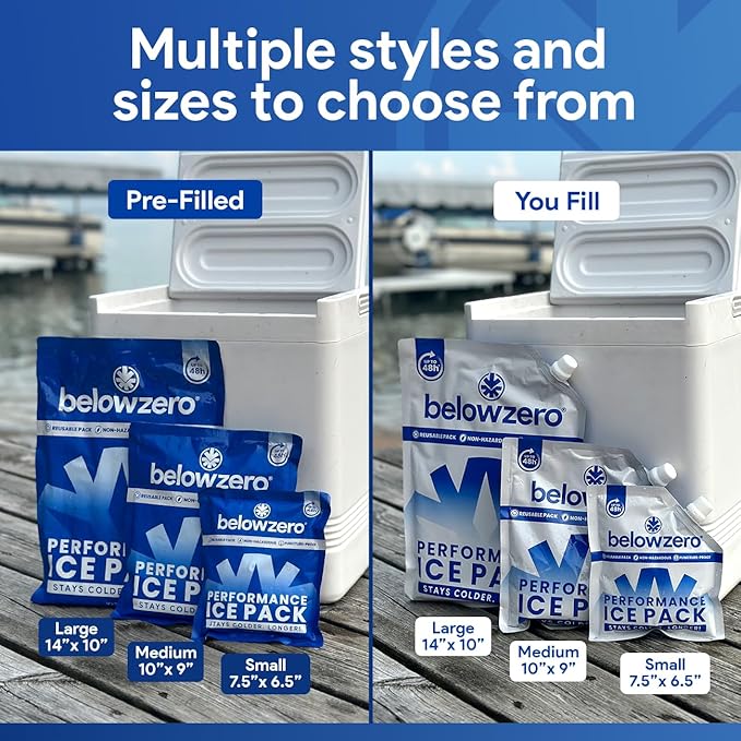 Below Zero Reusable Ice Packs for Coolers – Long Lasting Cooler Ice Pack Blocks, Leak-Proof Freezer Packs for Camping, Lunch Boxes & Travel