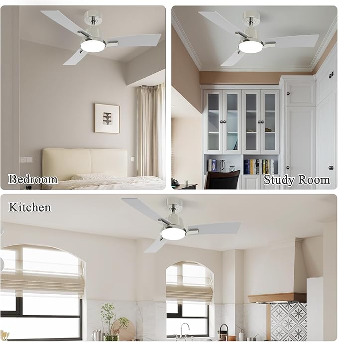 42 Inch Ceiling Fans with Lights,Low Profile Ceiling Fan,Modern Flush Mount,Reversible 6 Speeds,3CCT Dimmable Noiseless Ceiling Fans for Living Room,Bedroom and Patio,ETL Listed
