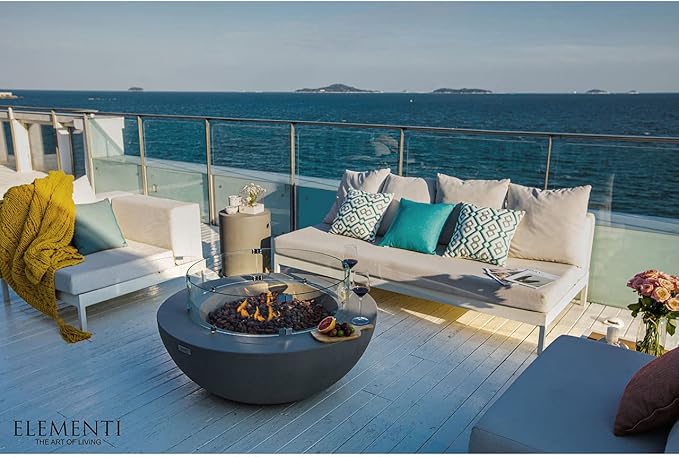 Elementi | Lunar Gas Fire Pit Cast Concrete 42" Round Fire Table, Outdoor Fire Pit Electronic Ignition | Canvas Cover, Lava Rock Included | Dark Gray (Natural Gas)