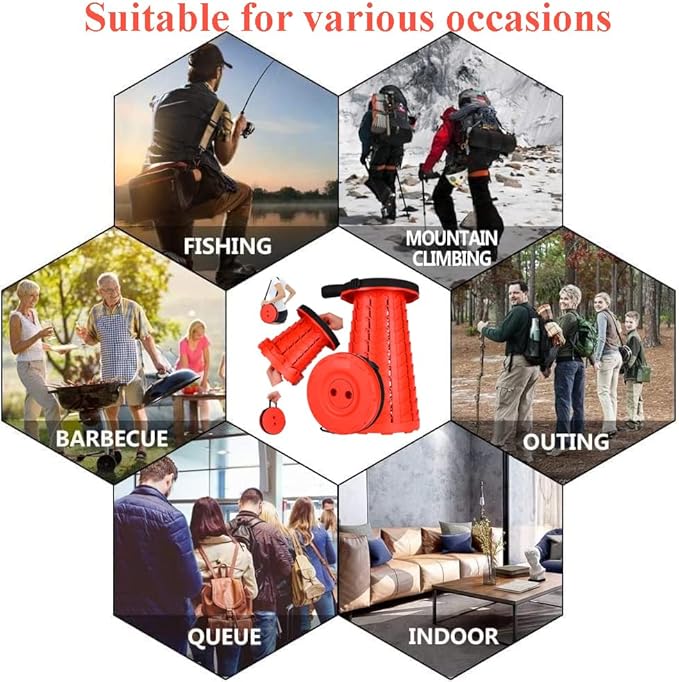 Fishboy Upgraded Collapsible Stool, 400lbs Max Weight, Lightweight But Sturdy, Portable Retractable Folding Telescoping Foldable Camping Stool for Adults Outdoor Fishing Hiking Gardening Travel BBQ