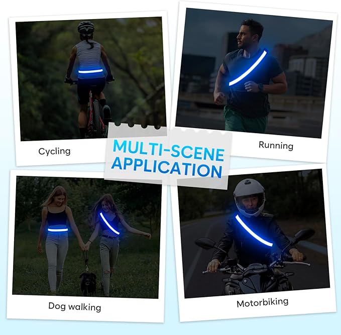 Illumifun LED Running Belt - USB Rechargeable Light Up Sash, High-Visibility Elastic Waistband Light for Running Cycling Hiking Camping Nighttime Activities