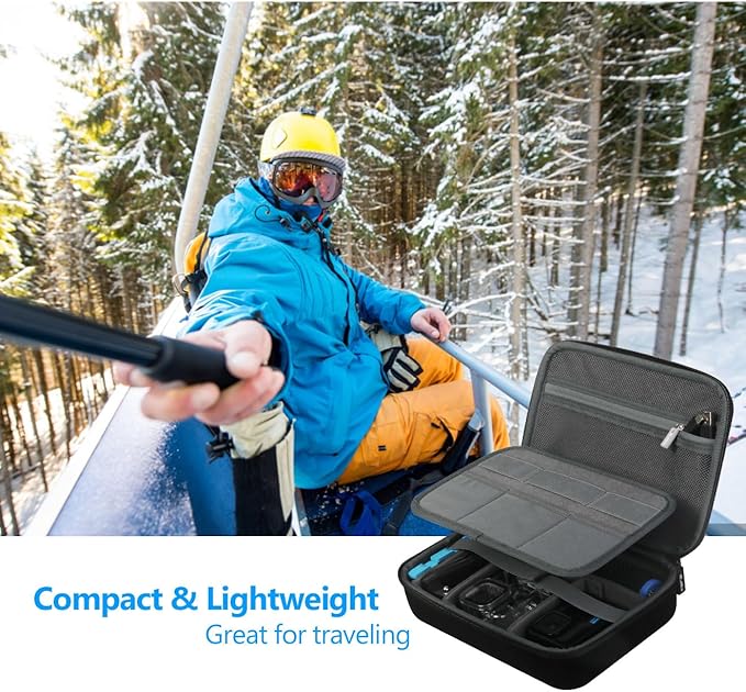 JSVER PU Leather Hard Shell Carrying Case for GoPro Hero13/12/11/10/9/8/7, AKASO EK7000 / Brave 4 4K / Brave 7 LE/Brave 8 / V50X and Insta360