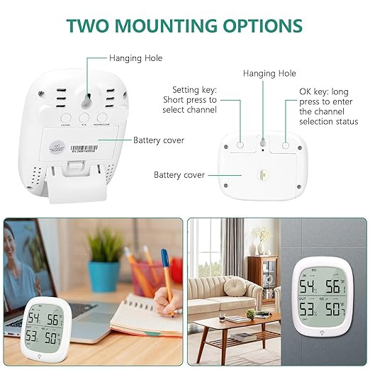 Indoor Outdoor Thermometer Wireless, Outside Digital Thermometer Humidity with IP66 Waterproof Sensor, LCD Backlight, Max/Min Trend, Wireless Humidity Gauge for Home Room Greenhouse,Patio