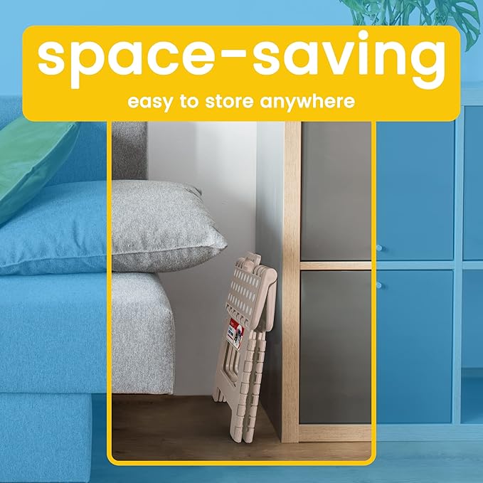 ACSTEP Folding Step Stool - 9 Inch Lightweight Plastic Non-Slip Foldable Stool for Kitchen, Bathroom, Bedroom - Khaki