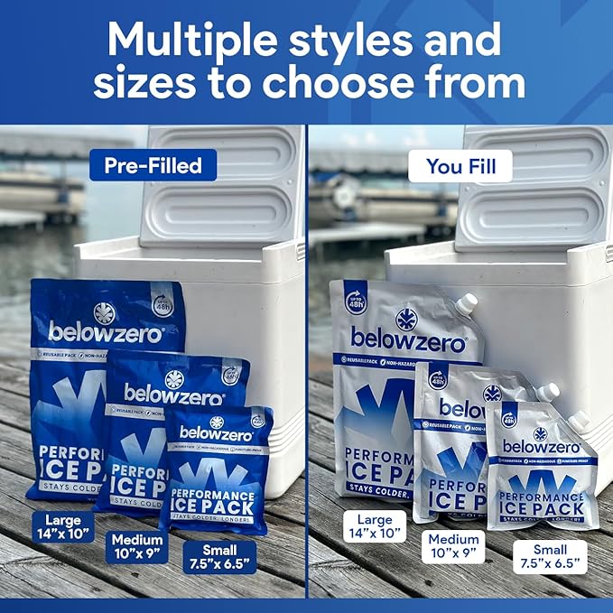 Below Zero Prefilled Reusable Ice Packs for Coolers | Long Lasting Freezer Ice Blocks for Camping, Lunch Bags & More | 48 Hour Cooler Ice Pack Technology