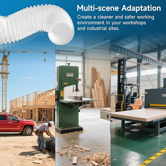 Hon&Guan 4" x 20' Dust Collection Hose, Flexible Clear Odorless PVC Dust Collector Hose with Carbon Steel Wire, Puncture Resistant Dust Hoses for Woodworking Dust Collecting System