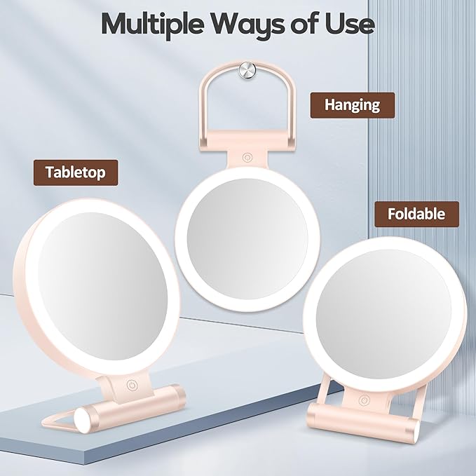 B Beauty Planet Magnifying Mirror with Light 30X, Double-Sided 1X/30X Magnifying Makeup Mirror with Tweezer, 2000mAh 3 Colour Modes with Adjustable Brightness,Foldable Compact Travel Mirror(Pink)