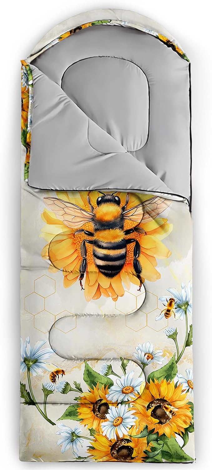 AILONEN Pink Lovely Rabbit Sleeping Bag for Girls Kids Adults,Warm and Cool Weather,Lightweight,Waterproof Backpacking,Cartoon Flowers Printed Bunny Sleeping Bag for Camping