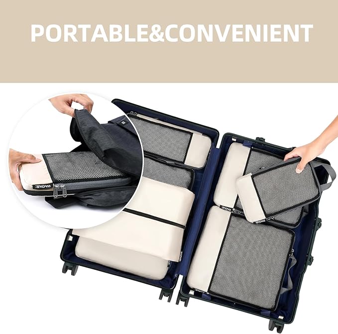 BAGAIL 4 Set/6 Set/8 Set Compression Packing Cubes Travel Accessories Expandable Packing Organizers (Half Mesh, 6-Beige)