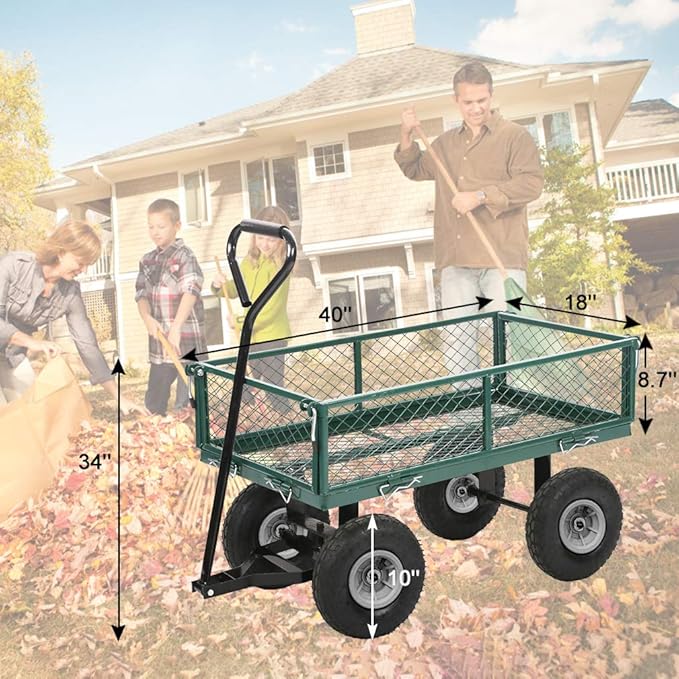 BestMassage Heavy Duty 500 Lbs Capacity Mesh Steel Garden Cart Folding Utility Wagon with Removable Sides for Beach Lawn Yard Landscape (Deep Green)