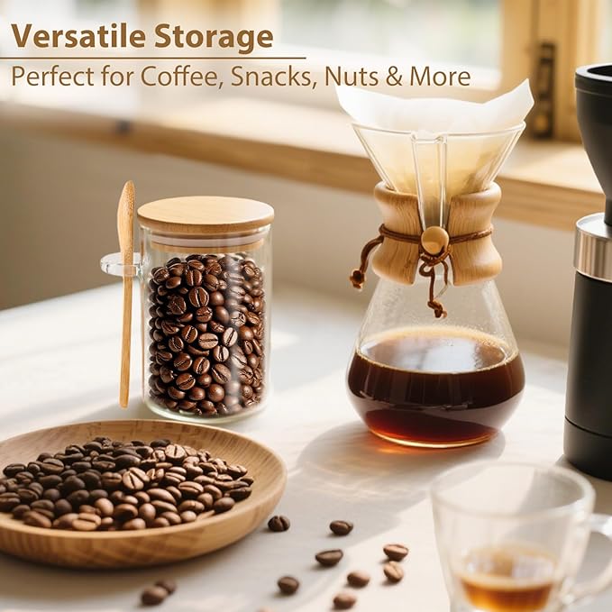 12 Pack 8 oz Round Glass Spice Jars with Lids and Spoons – Airtight Small Spice Containers Set with Labels, Clear Glass Storage Jars for Seasoning, Spices, Kitchen Pantry Organization