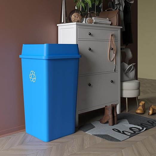 50 Gallon Blue Square Commercial Trash Garbage Can with Lid | Outdoor Office Restaurant School Kitchen
