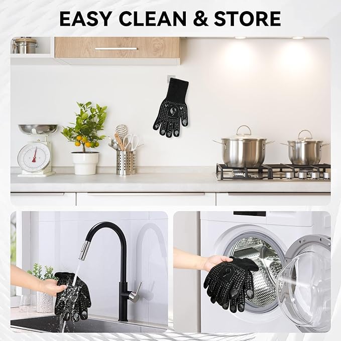 BBQ & Grill Gloves, Oven Gloves, 1472°F Silicone Oven Mitts Heat Resistant Grilling Gloves Fireproof Non-Slip for Barbecue Cooking Baking Smoking, 1-Pair Black(L)