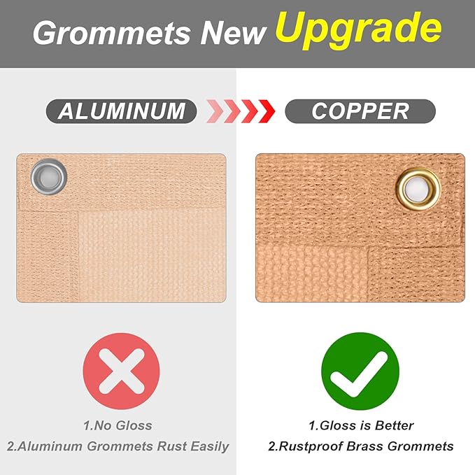 Cool Area Sun Shade Cloth with Grommets 9×11 FT Shade Panel Shade Tarp Screen Fabic for Outdoor Patio Pergola Cover Deck Garden, Peach Fuzz (Customized)