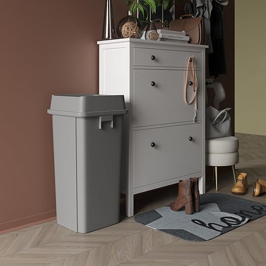 23 Gallon Gray Square Commercial Trash Garbage Can with Lid | Outdoor Office Restaurant School Kitchen