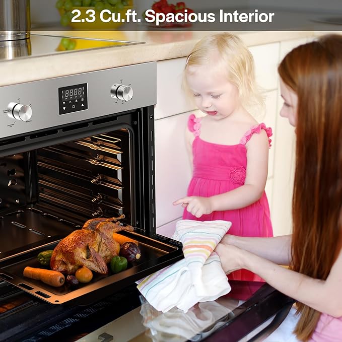 Empava 24 inch Built-In Gas Single Wall Oven with Convection and Rotisserie 5 Cooking Modes, Knob and Touch Control, LED Display, Stainless Steel