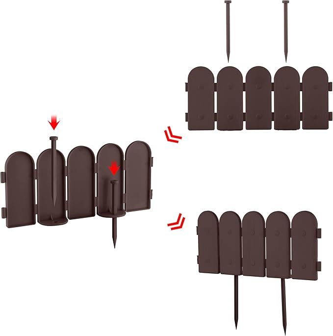 Evelyne Garden Border Edging: Wooden Fence Design - 8pcs Brown Yard Landscaping Fence Liner Lawn Edge Barrier - 10ft Kit of Decorative Lawn Landscape Panels Elements -Landscaping Edging-GMT-10374-A08