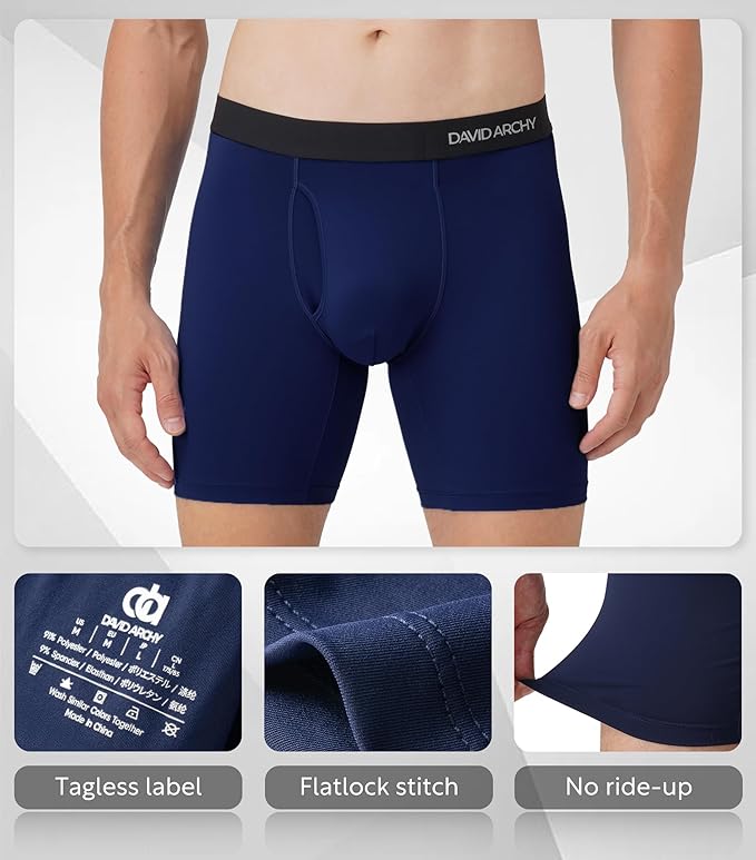 DAVID ARCHY Mens Performance Boxer Briefs 3 Pack, 3D Support Pouch & No Ride-Up Design Moisture-Wicking Sport Underwear