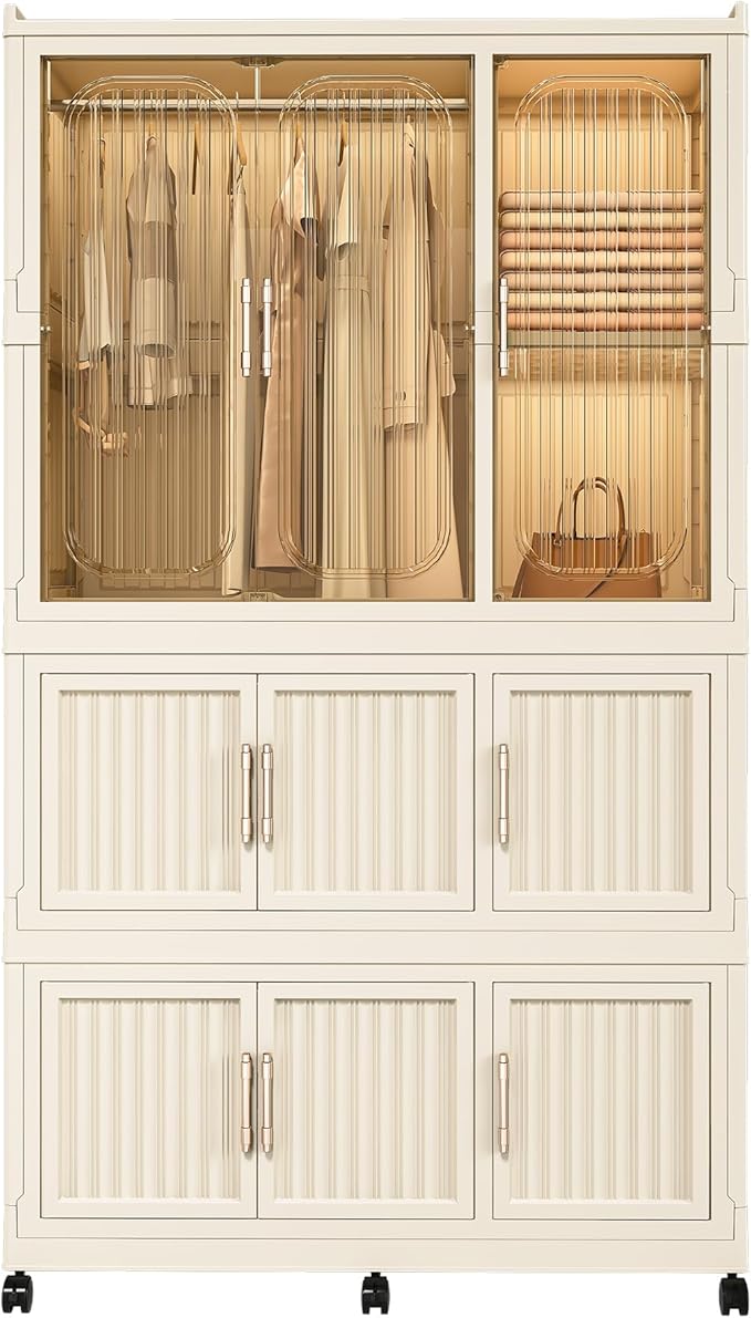 Collapsible Expandable Wardrobe Closet, Multi-Function Plastic Wardrobe,Wardrobes Storage Cabinet (8 Cubes+1 Hanging Rod)
