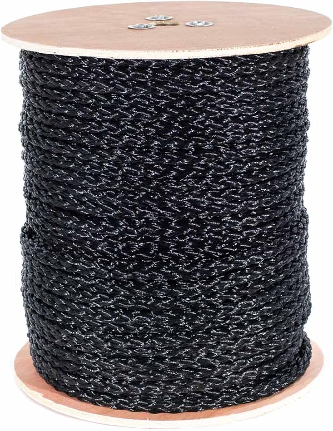 Hollow Braid Polypropylene Rope (1/2 Inch, 500 Feet, Black) - Barrier Rope - Trail Marking, Crowd Control, Golf Courses