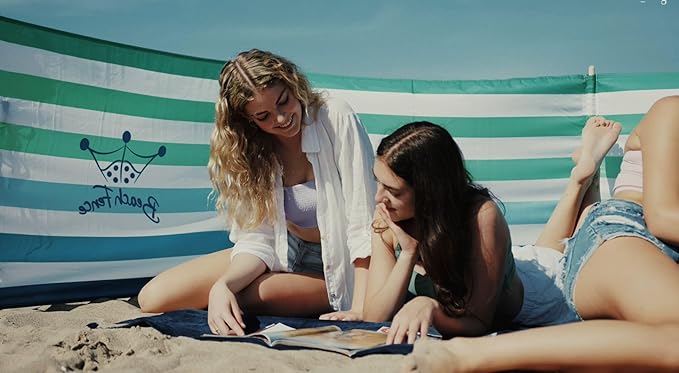 Premium 20 ft Beach Windscreen, Privacy Screen, Wind Blocker - Emerald Blue, Free Rubber Mallet and Carry Bag Included