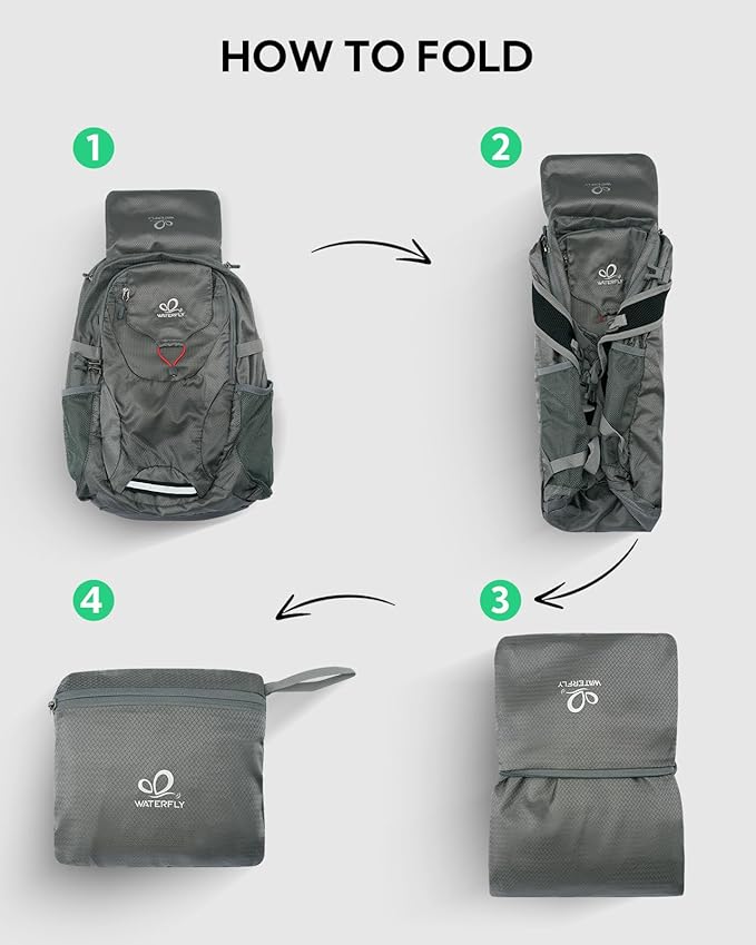 WATERFLY Lightweight Packable Hiking Backpack: 30L Foldable Travel Daypack Ultralight Camping Day Pack for Woman Man