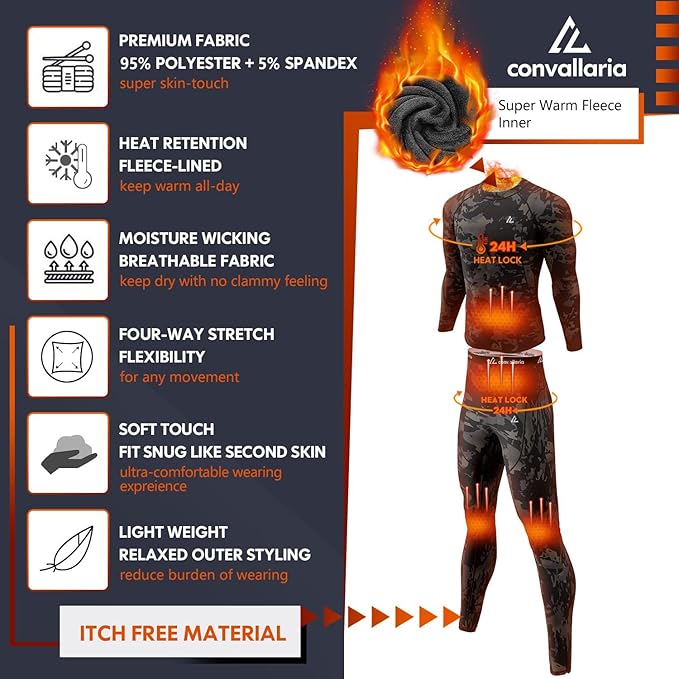 CL convallaria Thermal Underwear Long Johns Set Mens Winter Gift Hunting Gear Sport Base Layer Bottom Top