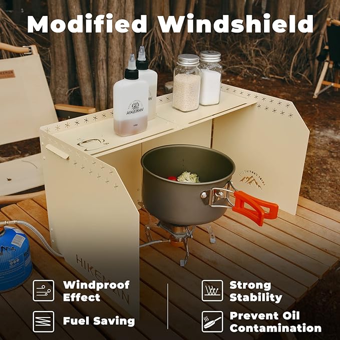 HIKEAMN Camping Stove Windscreen - Outdoor Folding Gas Stove Windshield,Camping Wind Blocker with a Storage Bag for Camping,Hiking,Picnic,Cooking (Army Green)
