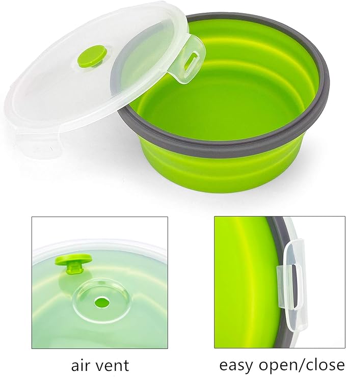 CARTINTS 1200ml Large Collapsible Meal Prep Containers, Reusable Silicone Food Storage Containers, Stackable Fridge Storage Containers, With Leakproof Lids, Microwave and Freezer Safe, Green