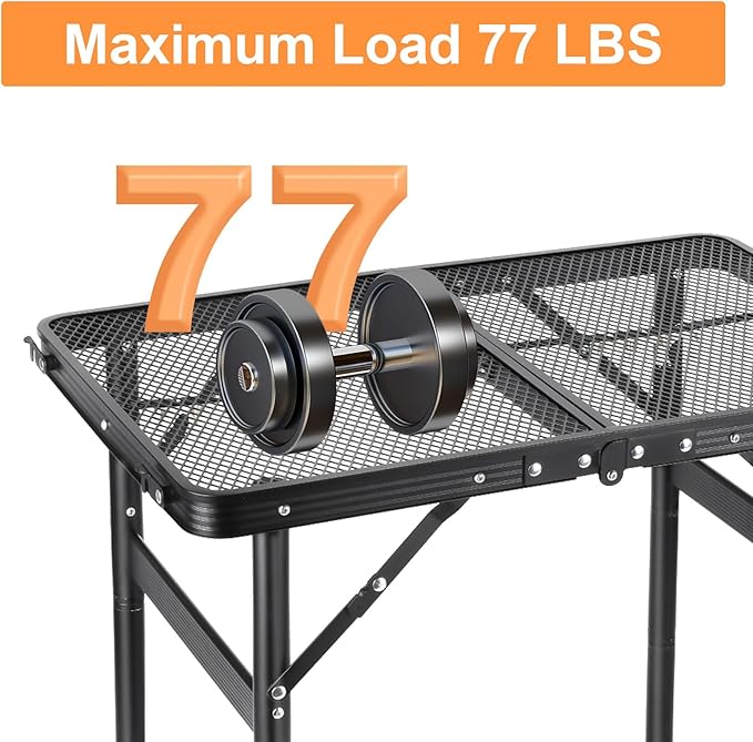 Camping Table Grill 4 Height Adjustable Small Folding 2FT Foldable Picnic Portable Grill Stand Mesh Outdoor Beach BBQ RV Black