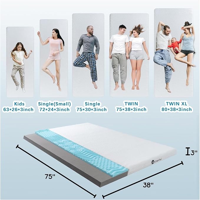 KingChii CertiPUR-US Memory Foam Camping Mattress, Portable Roll Up Travel Car Camping Mattress Sleeping Pad & Floor Mattress, Cot Mattress Guest Bed for Sleepover