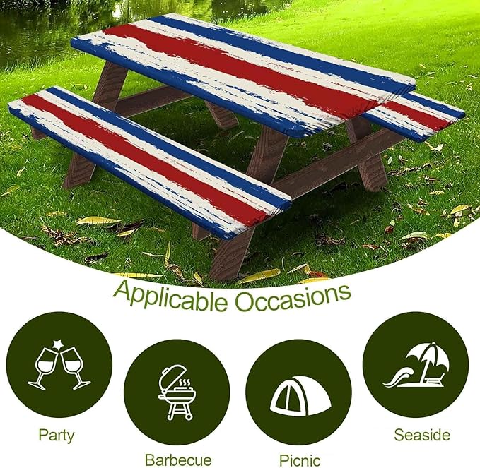 CAPSCEOLL Elastic Picnic Table Cover with Bench Covers 5Ft Waterproof Fitted Picnic Table Cover Cloths for Outdoors Camping Tablecloth with Drawstring Bag, 60X30in, Red Blue