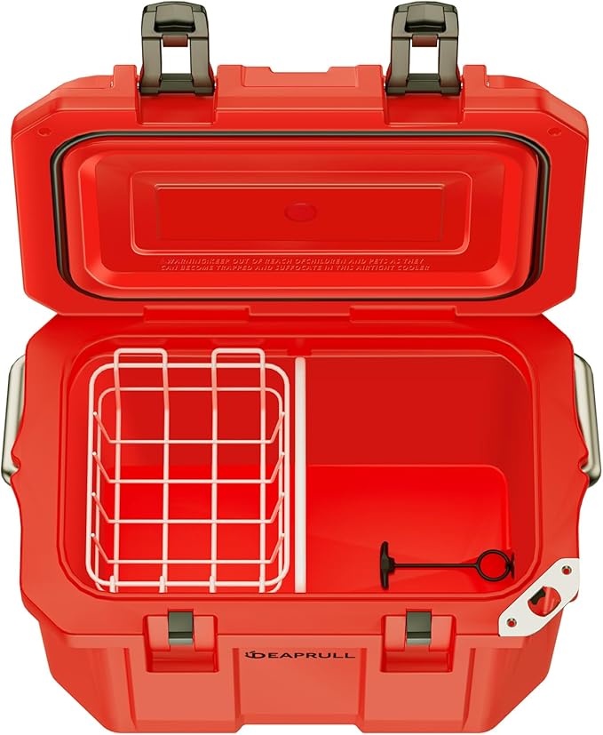 Hard Cooler, Insulated Ice Chest Box Holds Ice for More Days, Portable Cooler with Handle, Cup Holders, Double Latches for Camping Drink, Beach, Picnic, Fishing, Boat, Barbecue