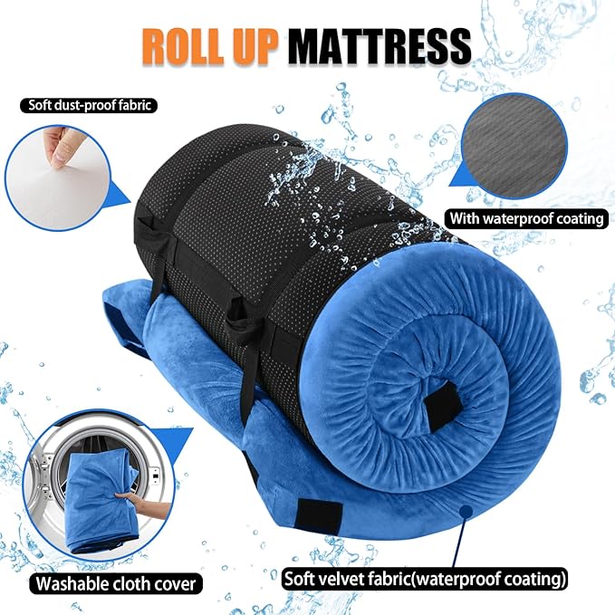 Sleeping Pad,3-inch Thick Memory Foam Camping Mattress,Portable Roll-Up Mat for Car/Tent/Floor/Cot/Travel,Comfortable Pad for Guests Sleepover