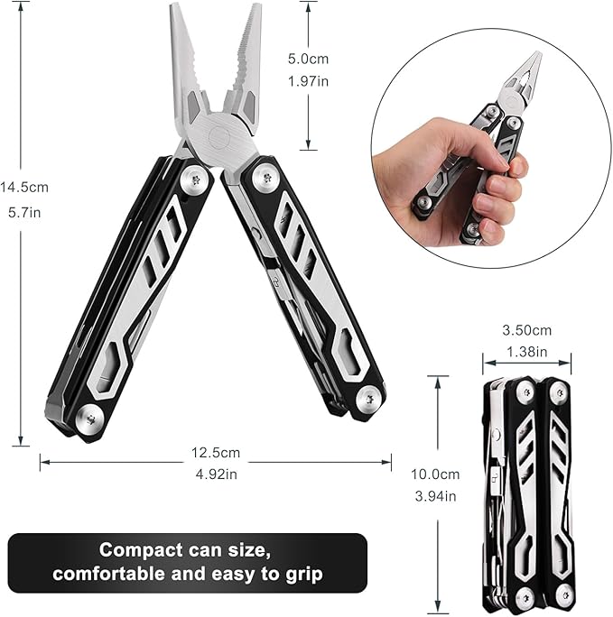 Gifts for Men, KUPERIA Multitool Needle Nose Pliers, 16-in-1 Stainless Steel Multi Tool Pocket Knife, Cool Gadgets, Survival Knife with EDC Pouch Used as Bottle Opener, Screwdriver, saw etc