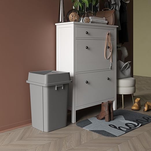 19 Gallon Gray Square Commercial Trash Garbage Can with Lid | Outdoor Office Restaurant School Kitchen