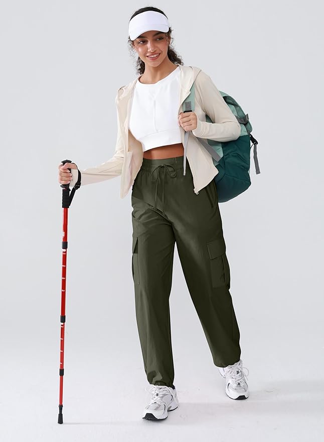 Hiking Pants Women Lightweight Cargo Pants Quick Dry Water Resistant Outdoor Travel Pants with Zipper Pockets