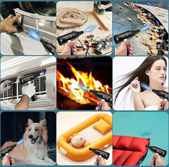 Compressed Air Duster 110000RPM, Powerful 3-Speed Cordless Electric Air Blower with Blow & Exhaust Mode for Car Drying, Deep Keyboard & PC Cleaning, Air Conditioner, Camping, Inflatables & BBQ