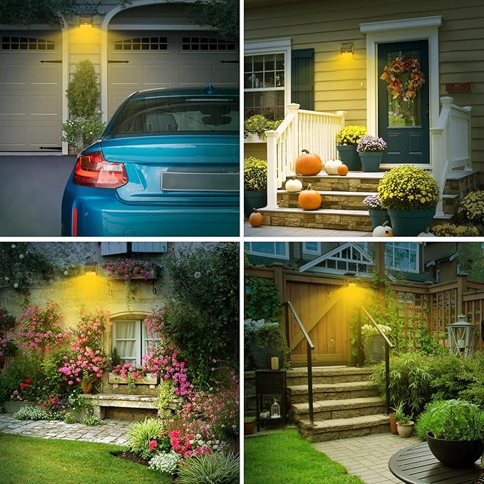 4 Pack Outdoor Solar Motion Lights - 100LED, 3 Modes, IP65 Waterproof, Wireless, Warm White - For Front Door, Backyard, Garage, Deck