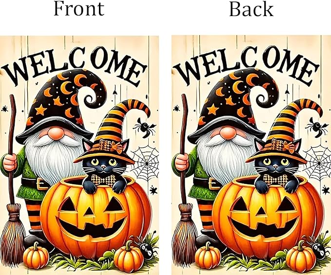 Halloween Garden Flag for Outside 12x18 Inch Double Sided, Gnome Pumpkin Small Yard Flags for Outside, Outdoor Welcome Flag Front Porch Decorations for Home