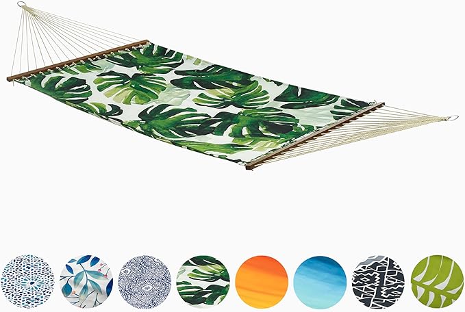 Fab Habitat Tropical Botanical Recycled Polyester Hammock - Panama - Green - Indoor/Outdoor, Quick Dry, 2 Person 460 lbs Capacity - Patio, Poolside, Backyard, Garden, Beach - 12-14 ft Adjustable