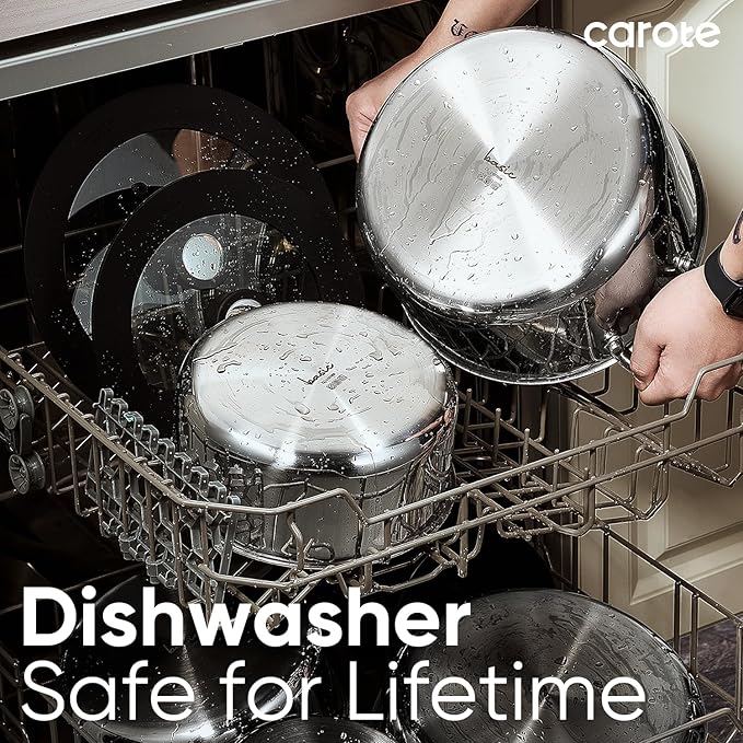 CAROTE 14pcs Stainless Steel Cookware Set with Detachable Handle, Nonstick Pots and Pans Set, Induction Kitchen Cookware Sets with Removable Handle, RV Cookware Set, Oven Safe, Camping Cookware, Black