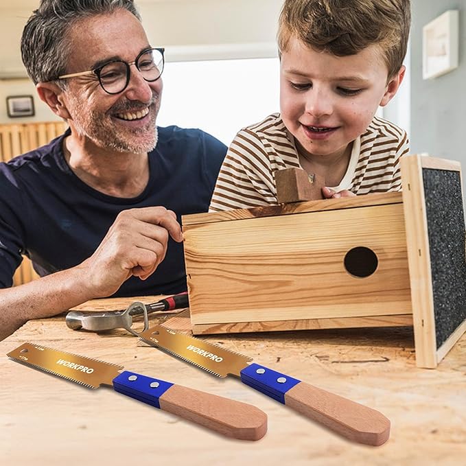 WORKPRO 6 Inch Japanese Pull Saw, Double-Edged Hand Saw for Wood Cutting with 14&17 TPI, SK5 Flexible Blade, Non-Slip Beech Handle for Woodworking