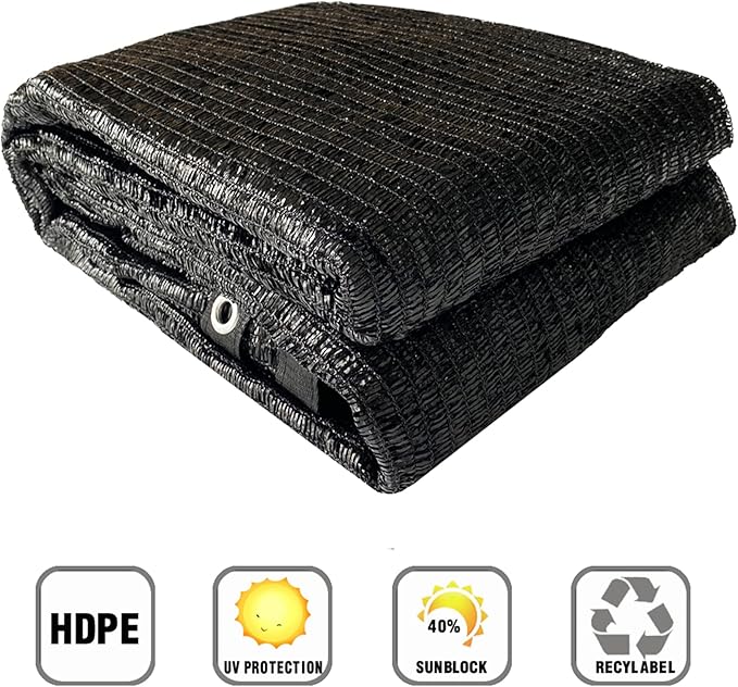 Garden expert 50% Black Shade Cloth 10x20FT Taped Edge with Grommets Sun Net Mesh for Garden Patio Backyard UV-Resistant